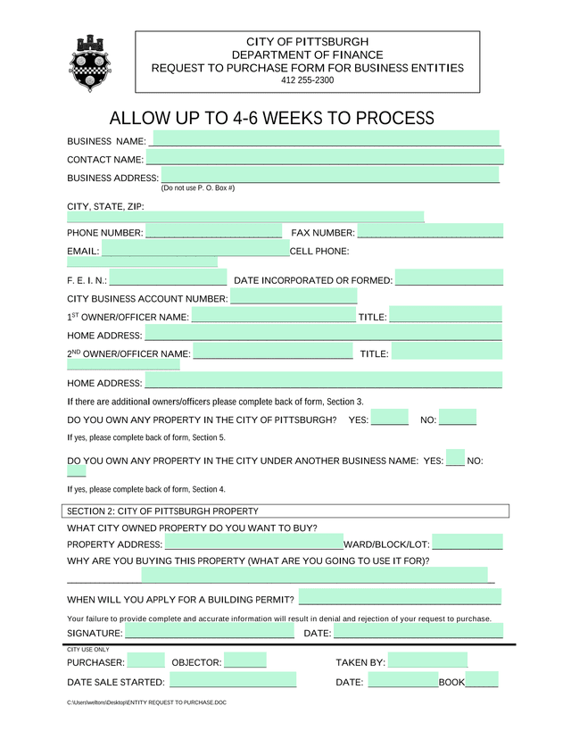Request To Purchase Form For Business Entities screenshot