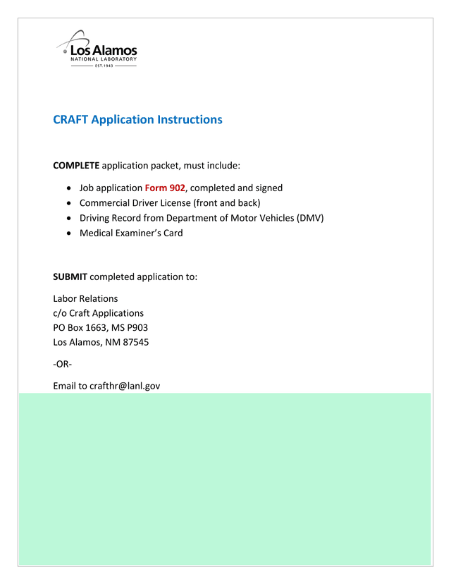 CRAFT Application Instructions screenshot