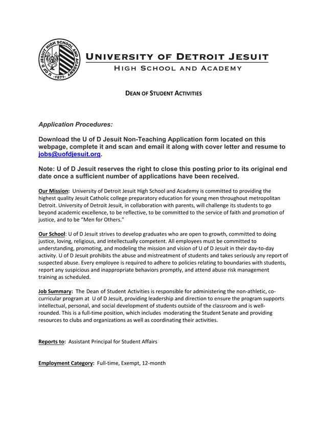 Dean Of Student Activities Application screenshot