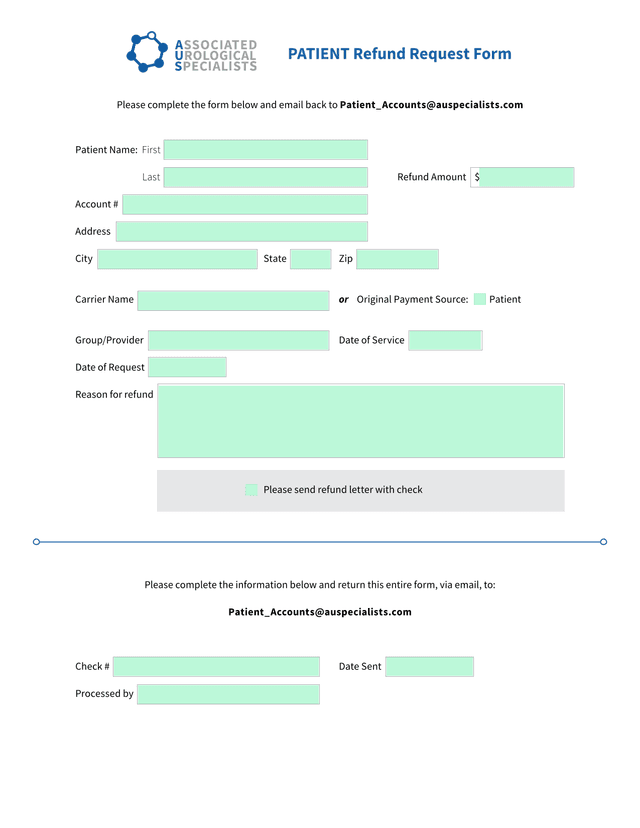PATIENT Refund Request Form screenshot