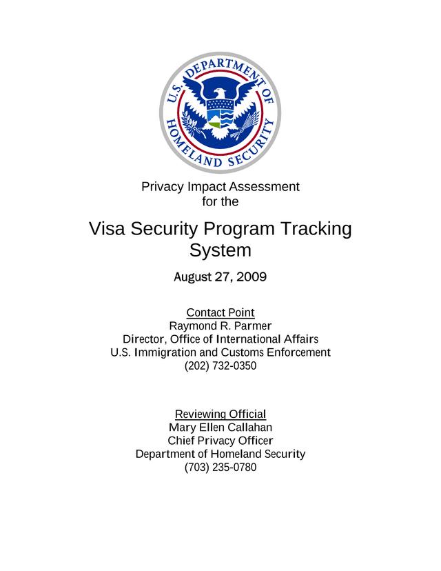 Privacy Impact Assessment For The Visa Security Program Tracking System screenshot