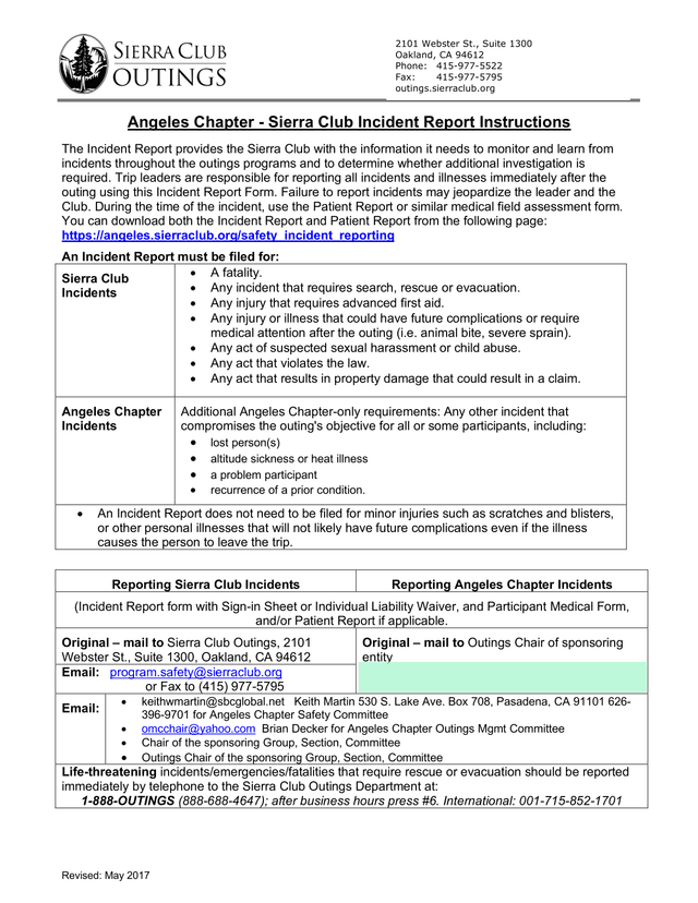 Angeles Chapter   Sierra Club Incident Report Instructions screenshot
