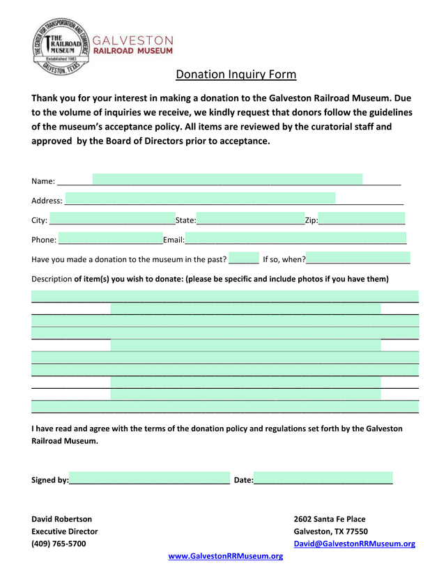 Donation Inquiry Form screenshot