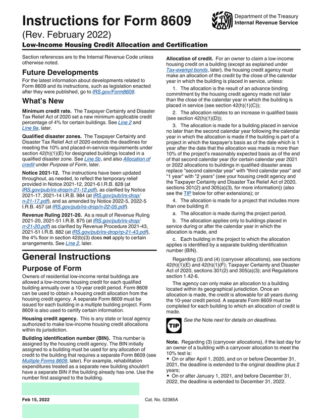Form 8609 Instructions screenshot
