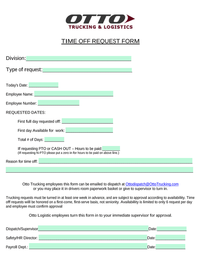 Time Off Request Form screenshot