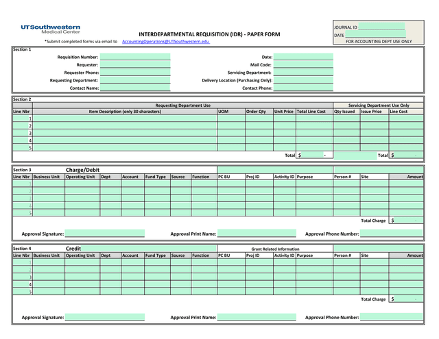Interdepartmental Requisition (IDR)   Paper Form screenshot