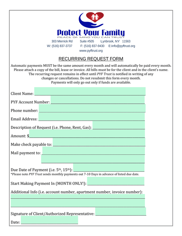 Recurring Request Form screenshot