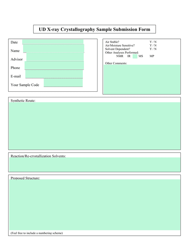 UD X Ray Crystallography Sample Submission Form screenshot