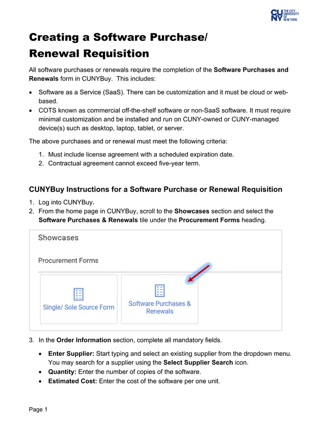 Creating A Software PurchaseRenewal Requisition screenshot