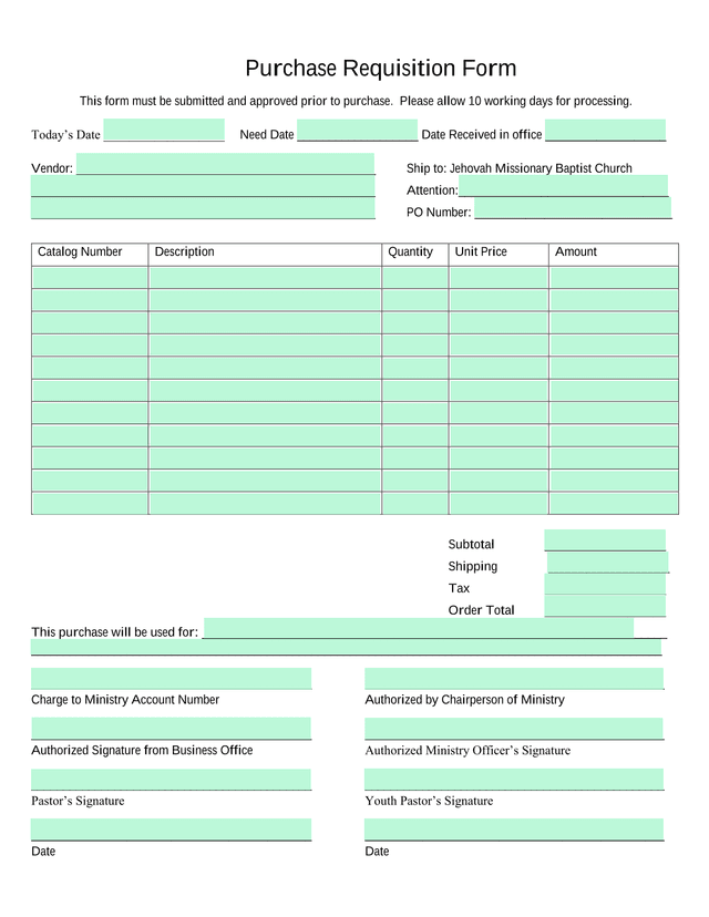 Purchase Requisition Form screenshot