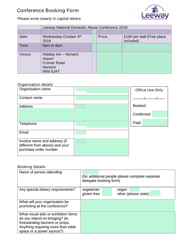 Conference Booking Form screenshot