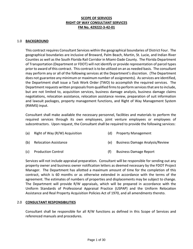 SCOPE OF SERVICES RIGHT OF WAY CONSULTANT SERVICES screenshot