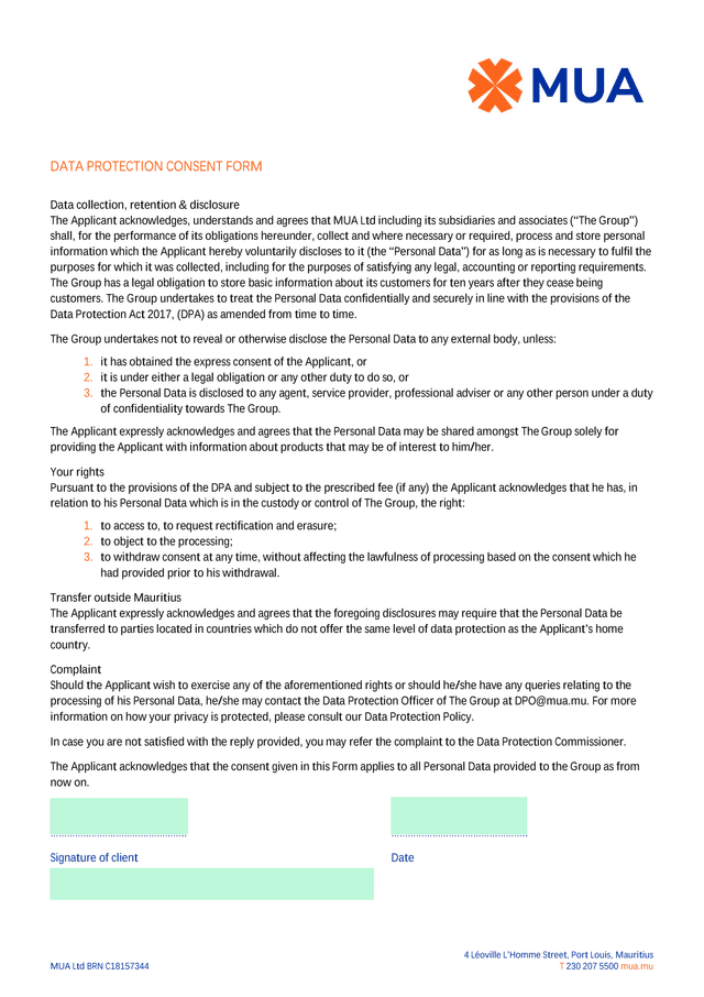 Data Protection Consent Form screenshot