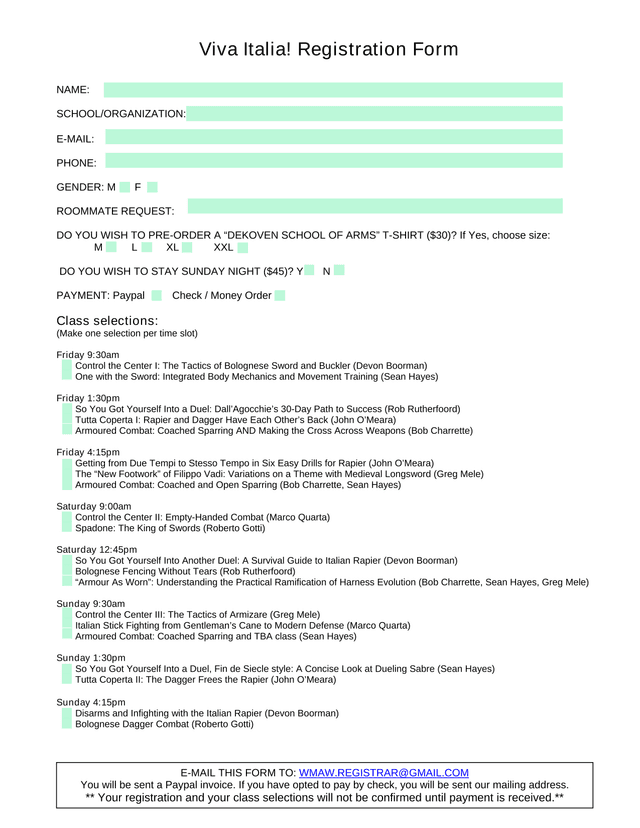 Viva Italia Registration Form screenshot