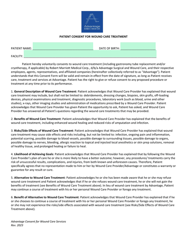 Advantage Consent For Wound Care Services screenshot