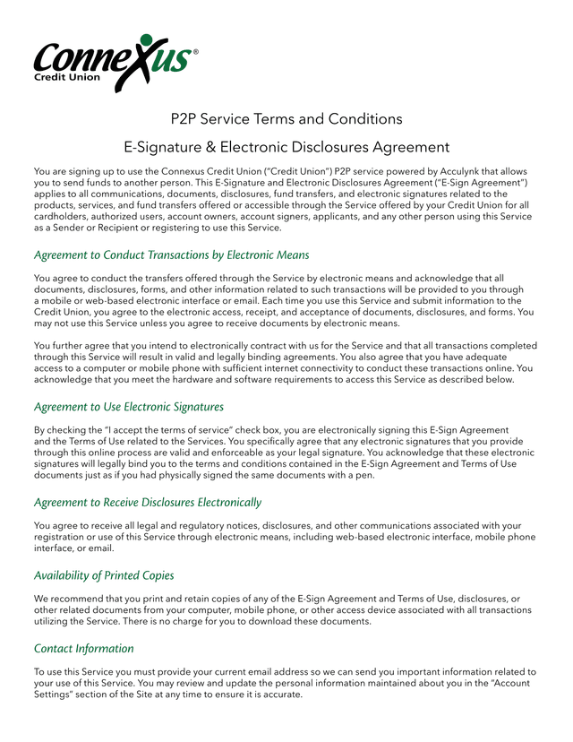 P2P Service Terms And Conditions screenshot