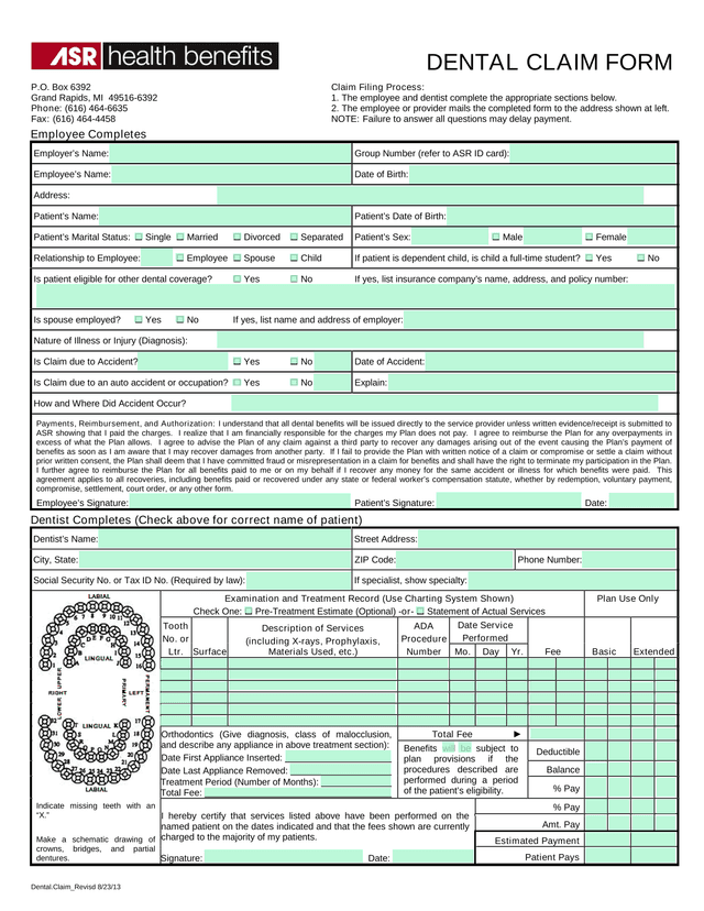 Dental Claim Form screenshot