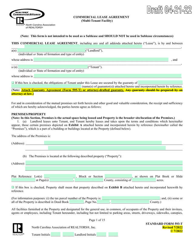 COMMERCIAL LEASE AGREEMENT (Multi Tenant Facility) screenshot