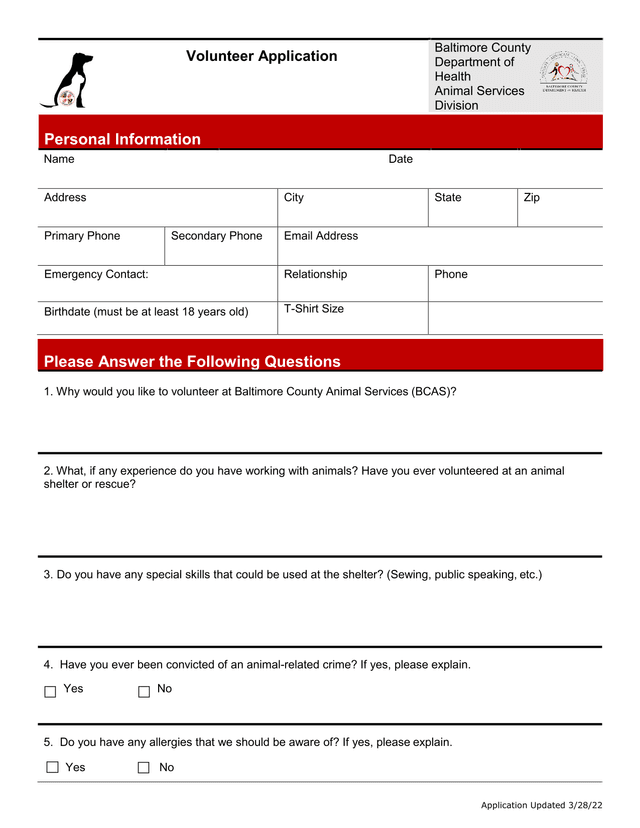 Volunteer Application screenshot