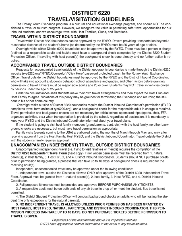 DISTRICT 6220 TRAVELVISITATION GUIDELINES screenshot