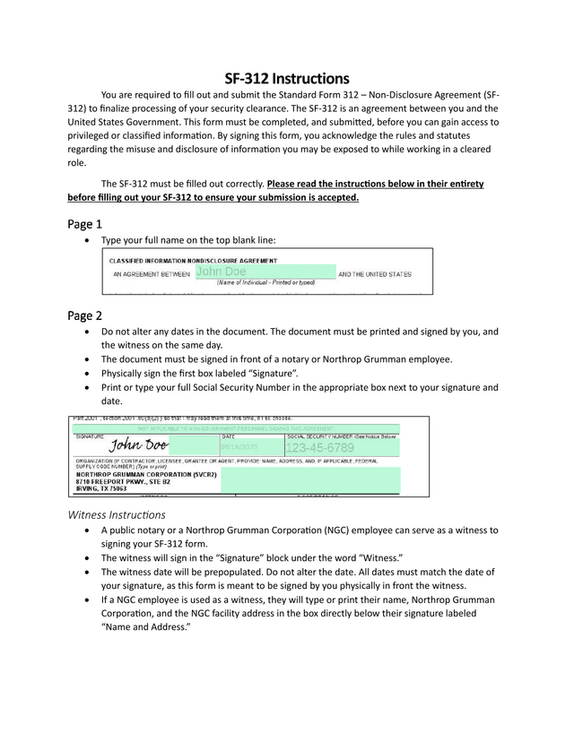 SF 312 Non Disclosure Agreement screenshot