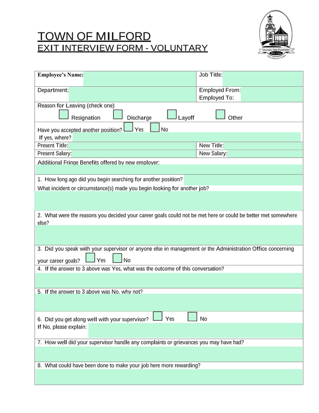 Exit Interview Form   Voluntary screenshot
