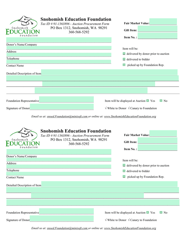 Auction Procurement Form screenshot