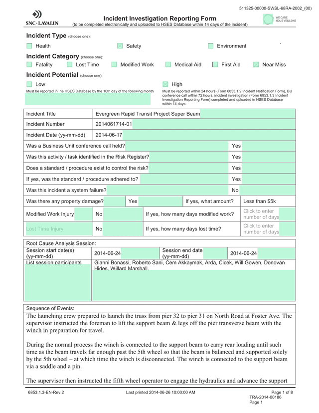 Incident Investigation Reporting Form screenshot