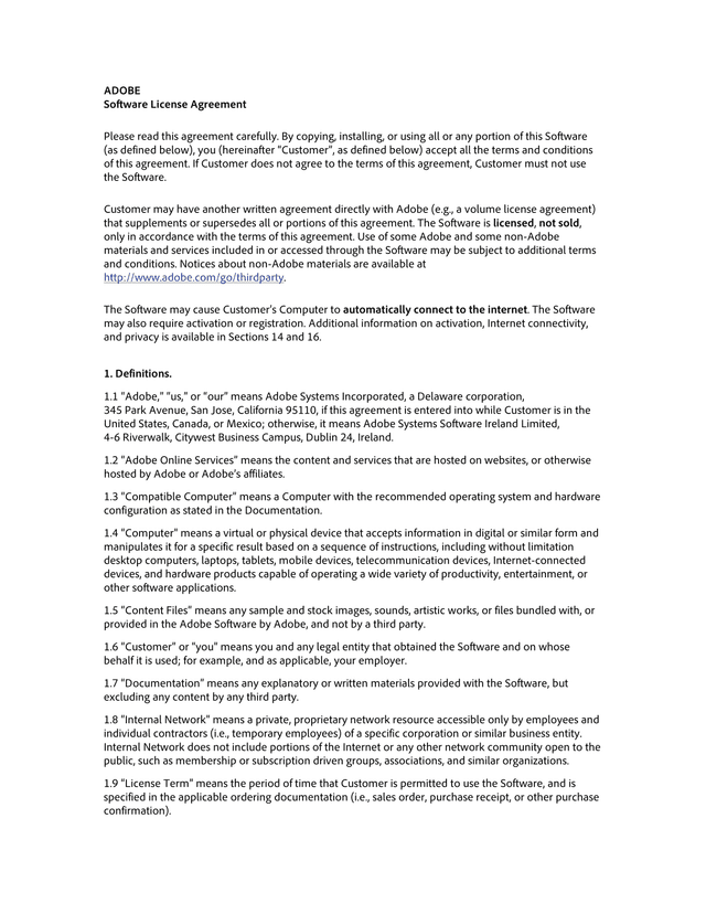 Adobe Software License Agreement screenshot
