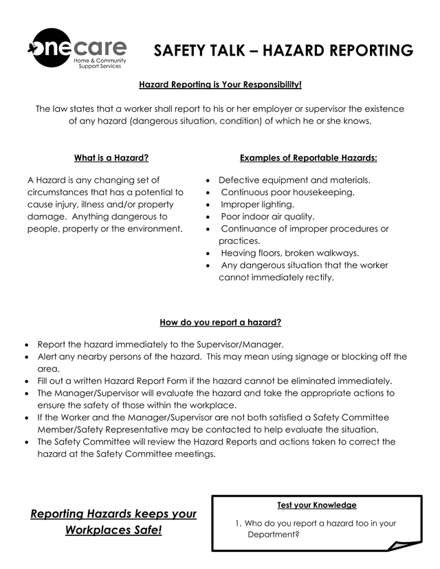 SAFETY TALK  HAZARD REPORTING screenshot