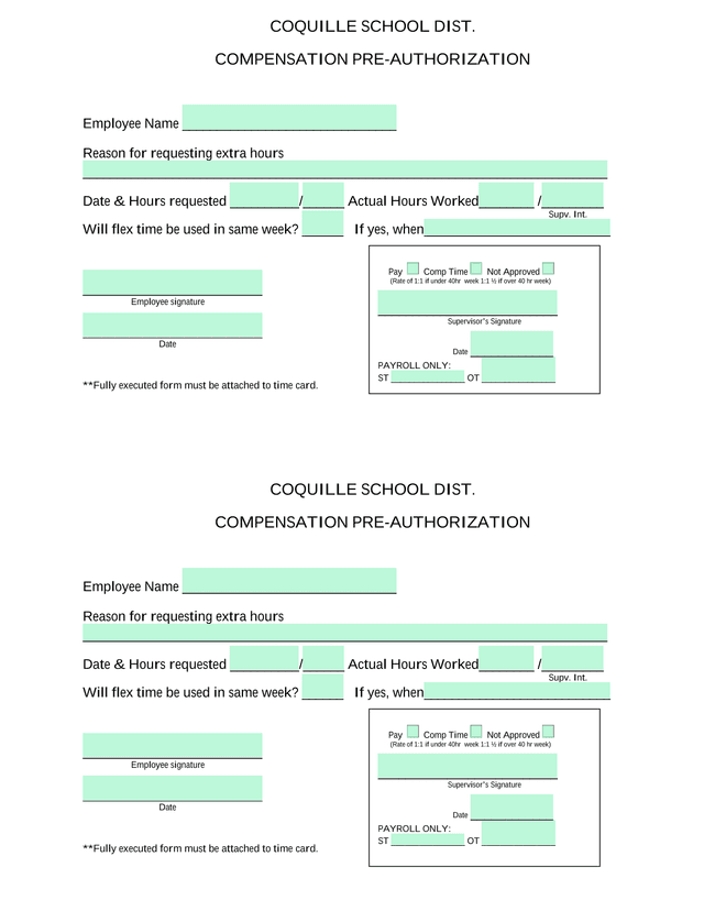 COQUILLE SCHOOL DIST. COMPENSATION PRE AUTHORIZATION screenshot