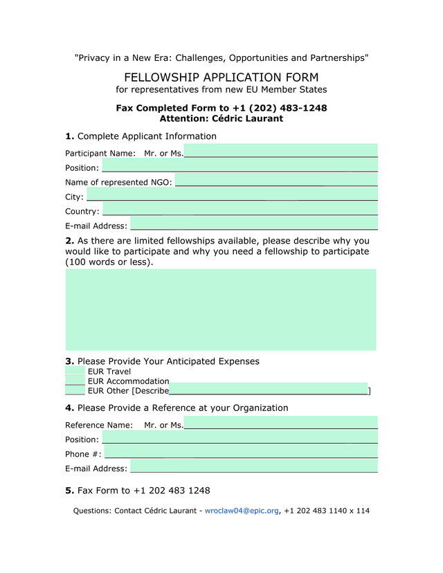 Privacy In A New Era Challenges, Opportunities And Partnerships   FELLOWSHIP APPLICATION FORM screenshot