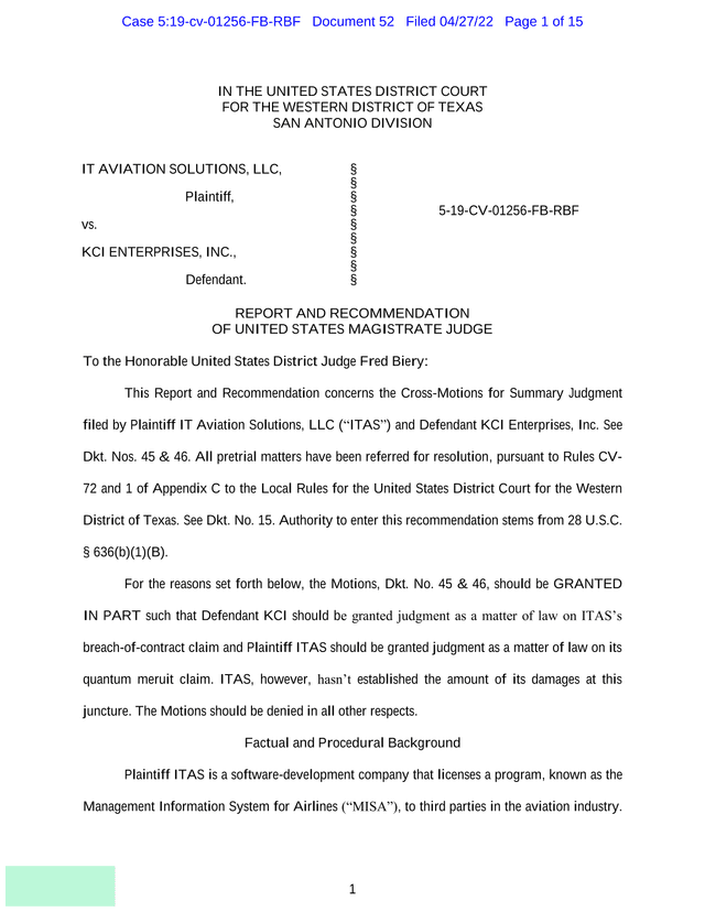 Report And Recommendation Of United States Magistrate Judge screenshot