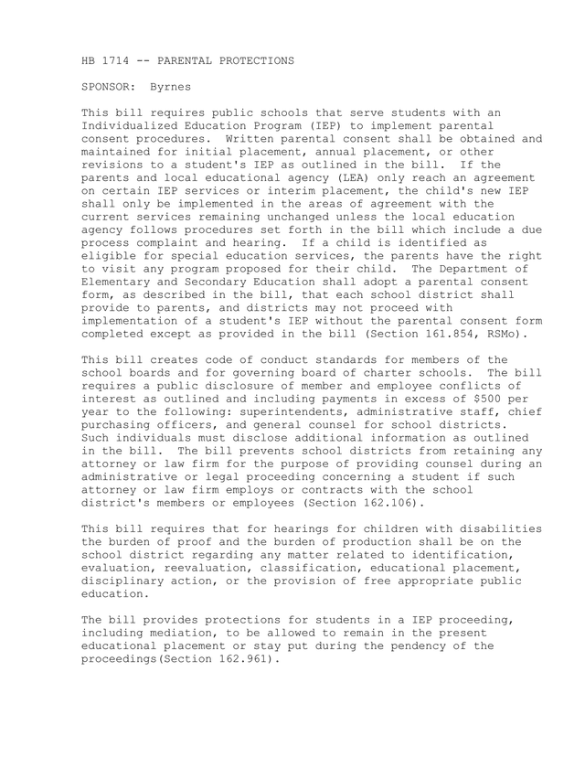 HB 1714    PARENTAL PROTECTIONS screenshot