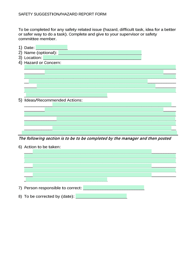 SAFETY SUGGESTIONHAZARD REPORT FORM screenshot