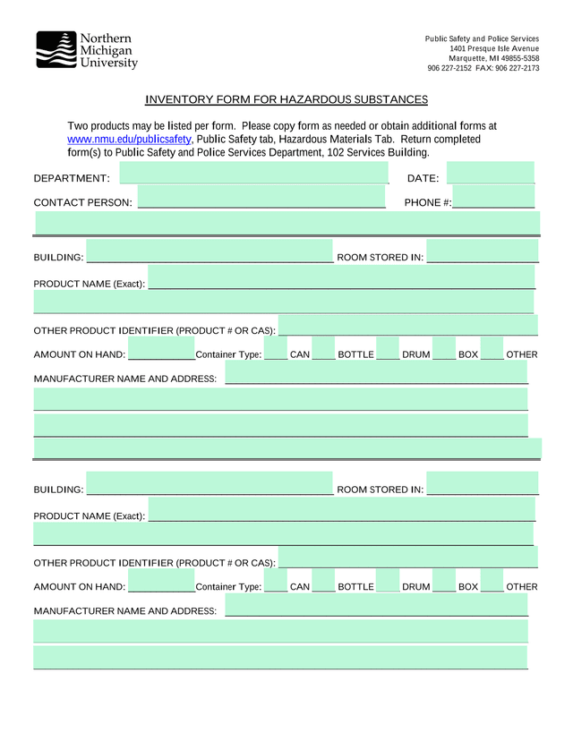 INVENTORY FORM FOR HAZARDOUS SUBSTANCES screenshot
