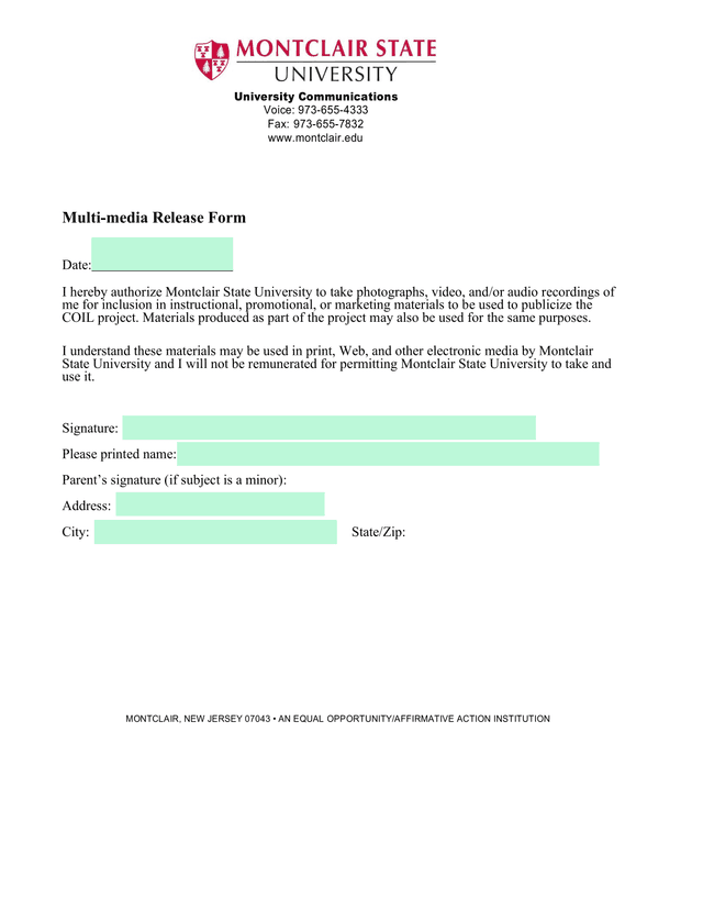Multi Media Release Form screenshot