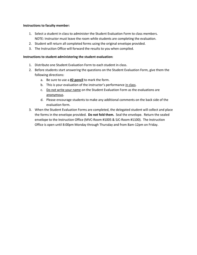 Student Evaluation Form screenshot