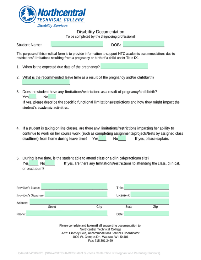 Disability Documentation screenshot