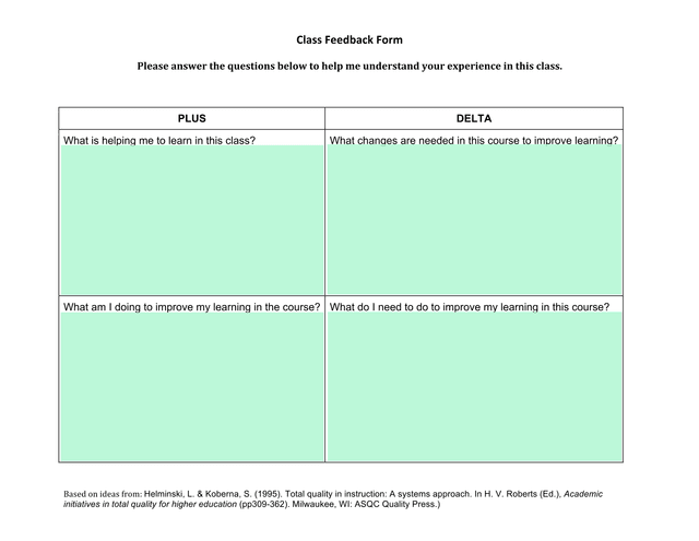 Class Feedback Form screenshot