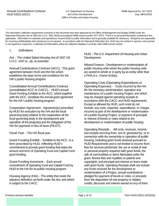 Annual Contributions Contract HUD 53012 (ACC) screenshot