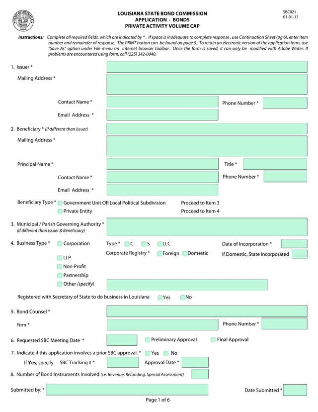Louisiana State Bond Commission Application   Bonds Private Activity Volume Cap screenshot