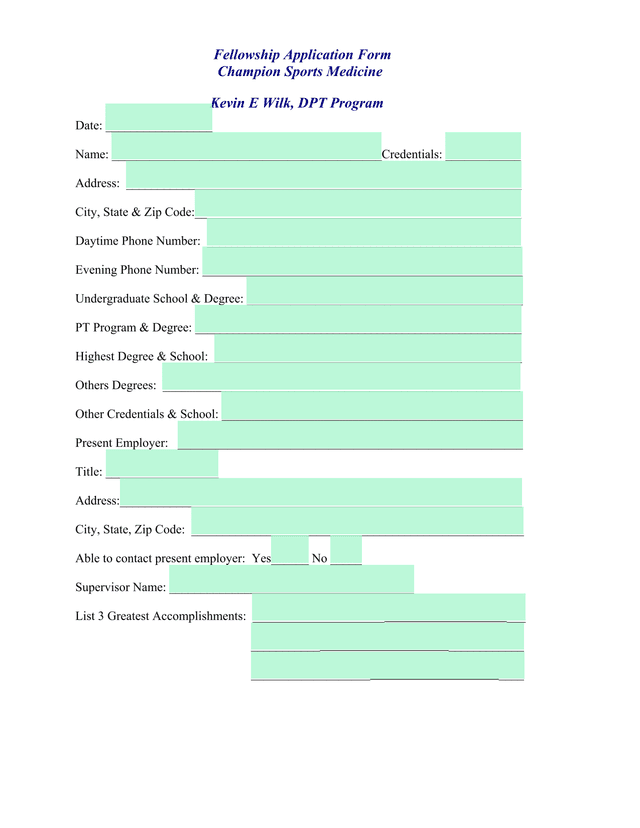 Fellowship Application Form screenshot