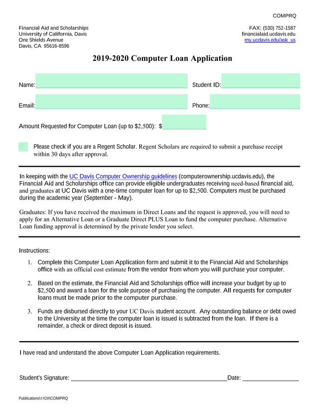 2019 2020 Computer Loan Application screenshot
