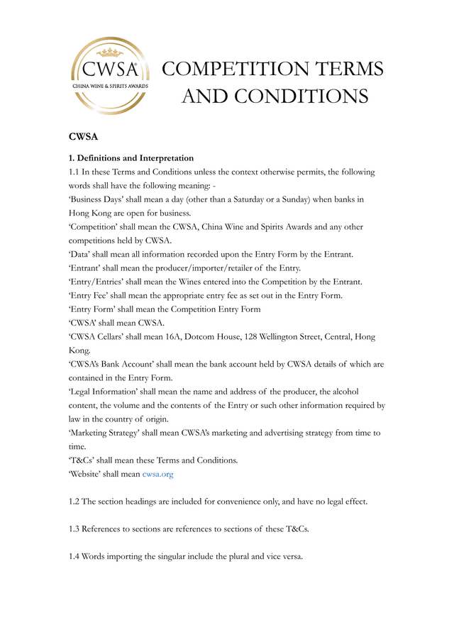 COMPETITION TERMS AND CONDITIONS CWSA screenshot