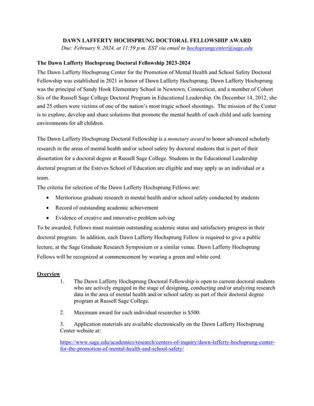 DAWN LAFFERTY HOCHSPRUNG DOCTORAL FELLOWSHIP AWARD screenshot