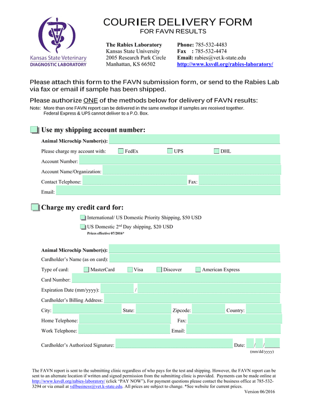 Courier Delivery Form For FAVN Results screenshot
