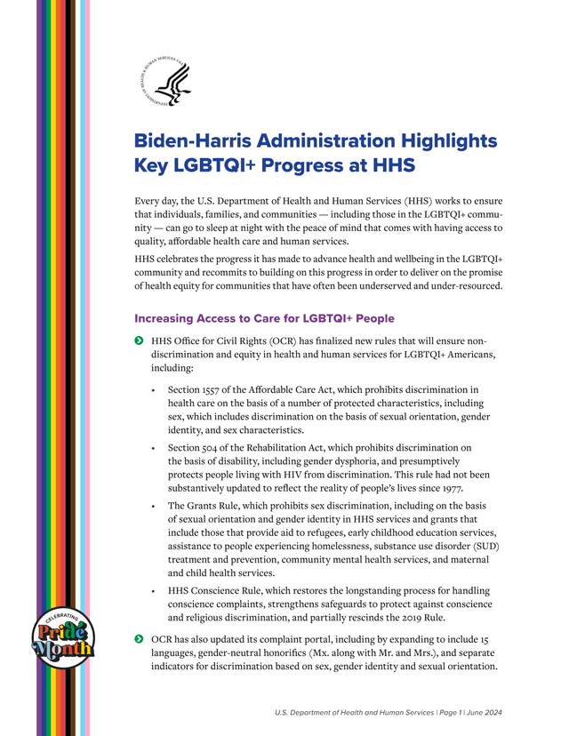 Biden Harris Administration Highlights Key LGBTQI Progress At HHS screenshot