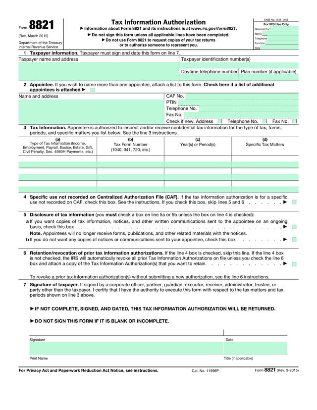 Form 8821 screenshot