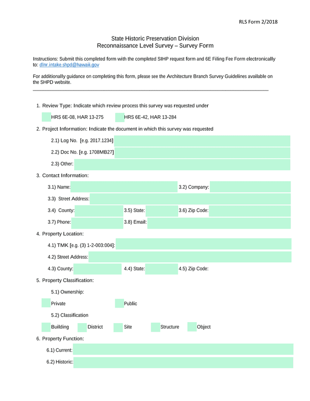 Reconnaissance Level Survey  Survey Form screenshot